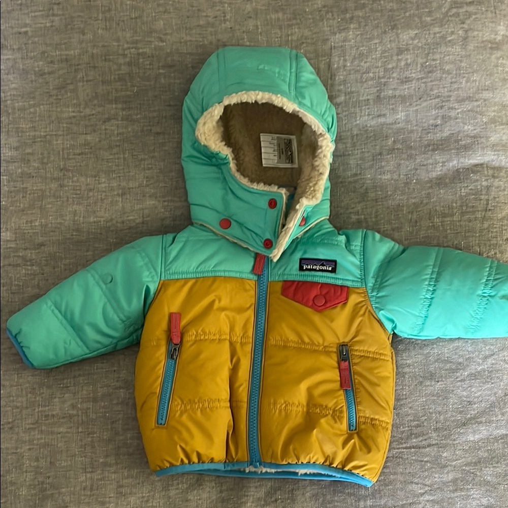Patagonia Kids' Teal and Yellow Puffer Jacket